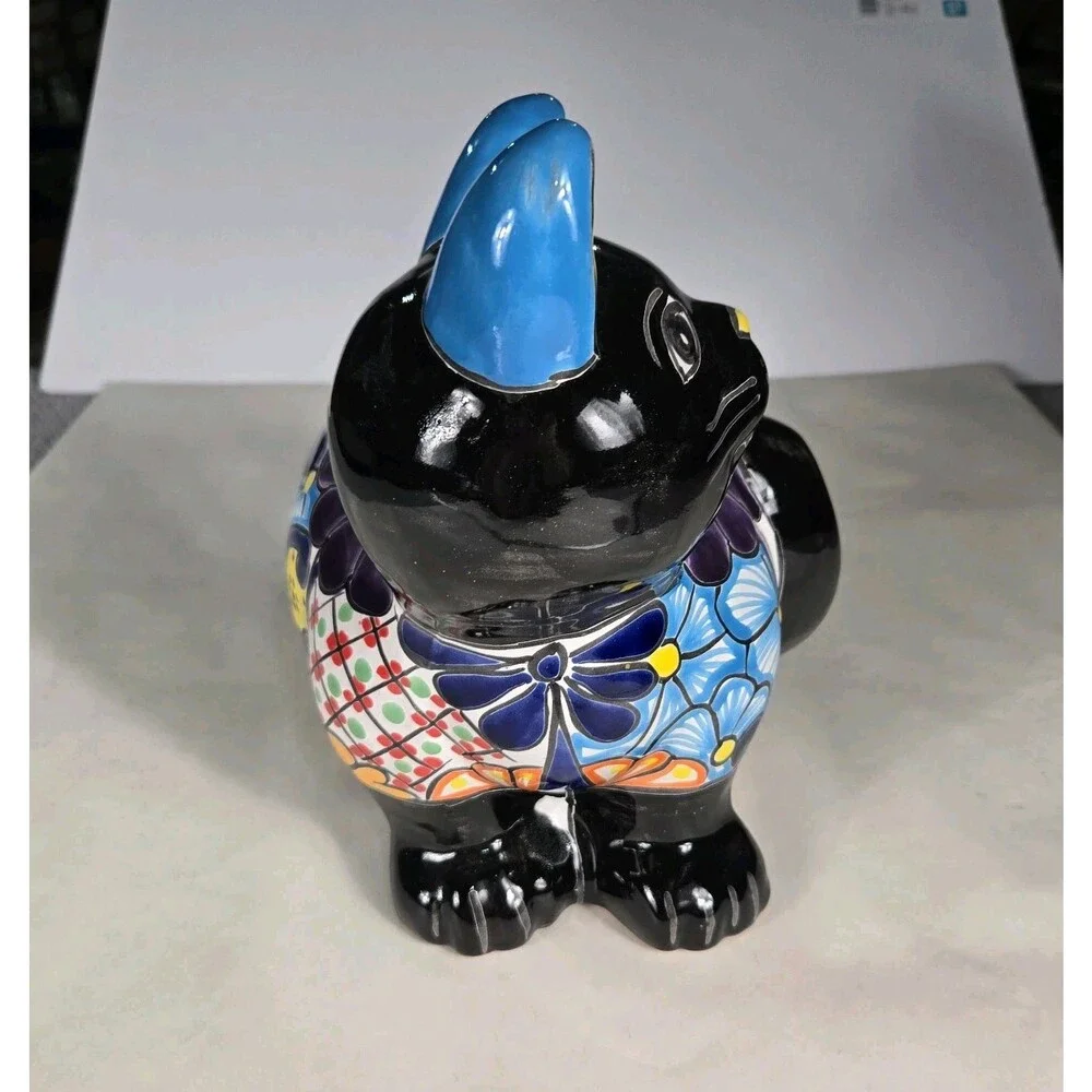 Talavera Cat PlanterMexican Pottery Art Hand Painted Pot 8.5